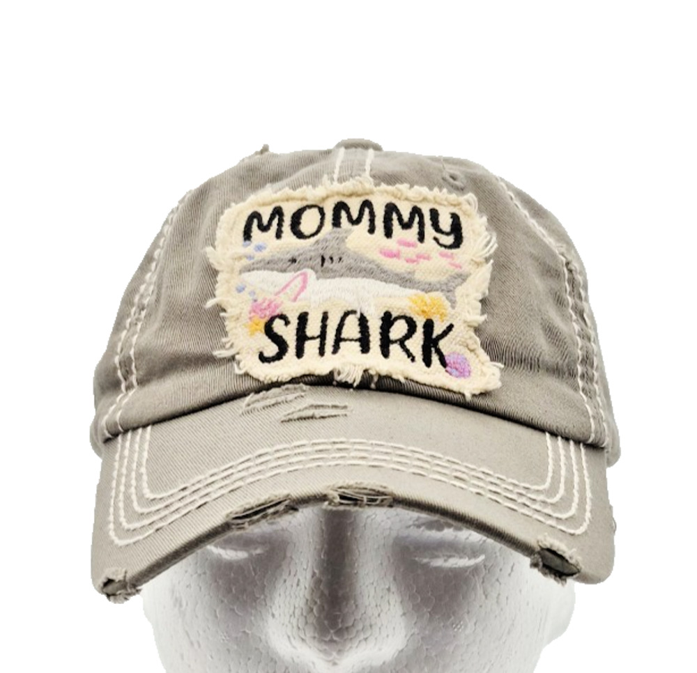 KBETHOS Vintage Mommy Shark Hat Gray Distressed Embroidered Baseball Cap Mom